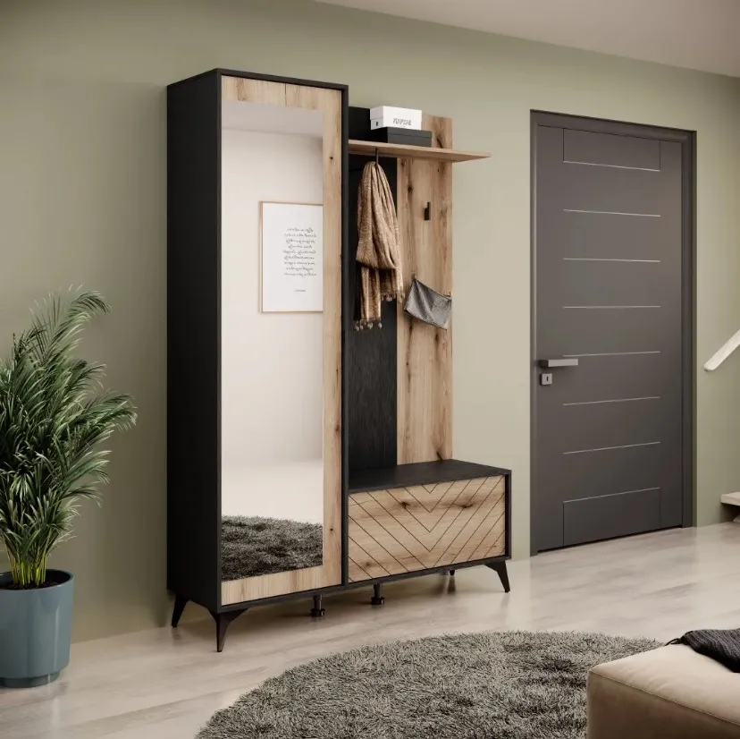 Garderoba DIAMOND z lustrem i tapicerowanym siedziskiem
