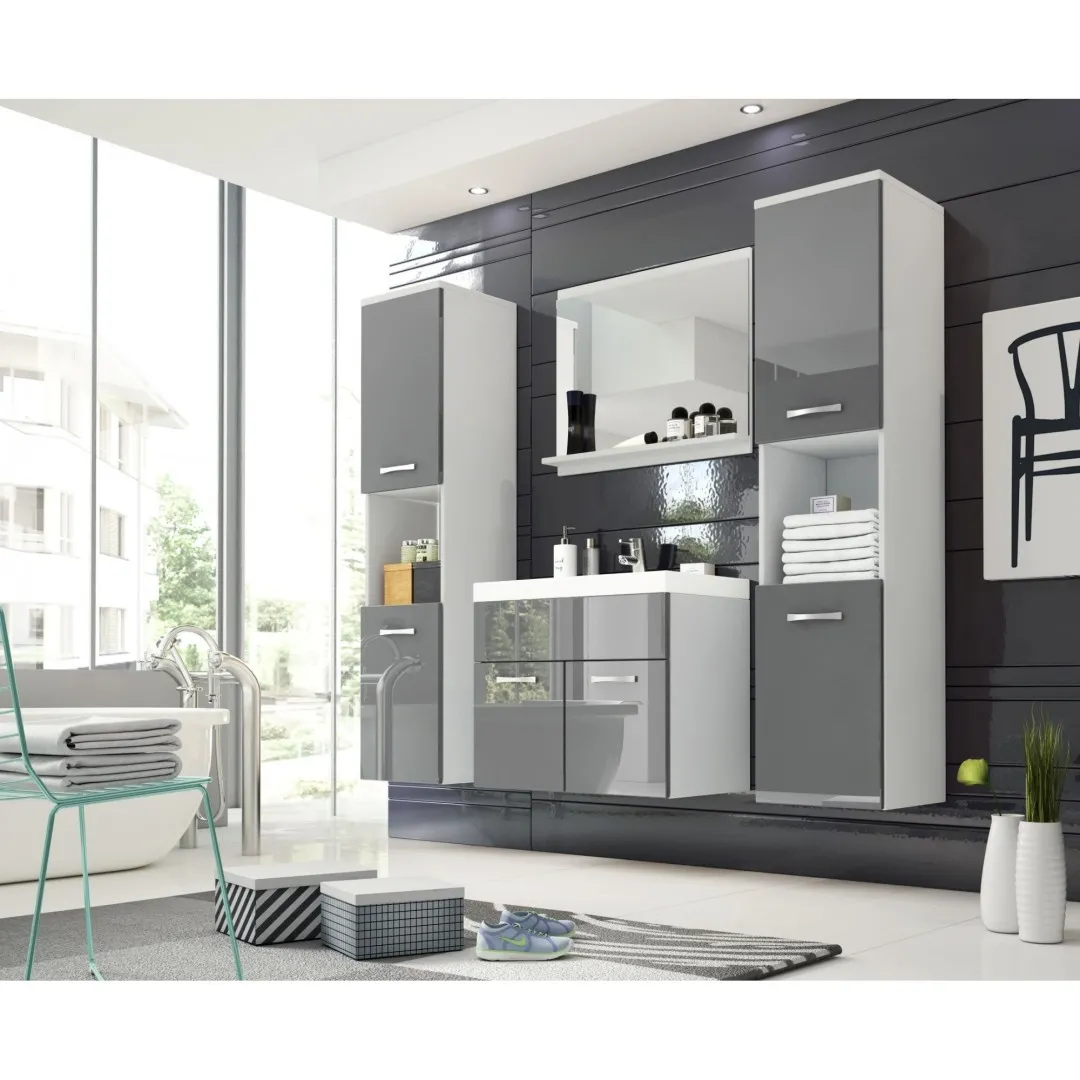 Komplet mebli łazienkowych w kolorze szary połysk - Montreal XL